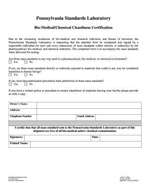 Fillable Online BioMedicalChemical Cleanliness Certification Fax Email ...