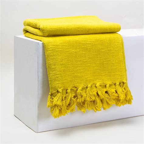 Buy Online Mustard Yellow Solid Color Throw Blanket DMAASA