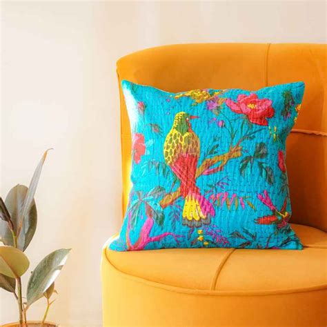 Coastal Tranquility Turquoise & Green Floral Kantha Cushion Covers | 1 ...