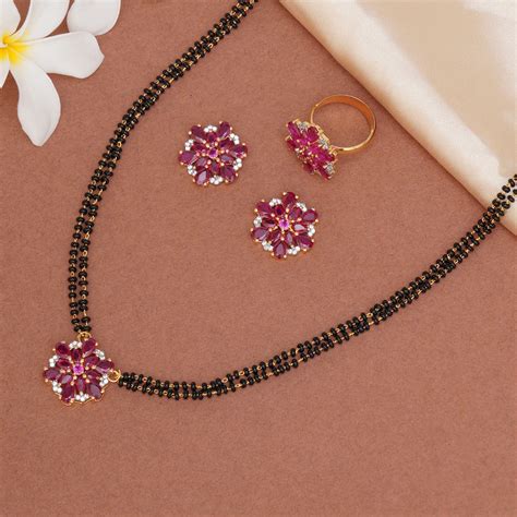 Women American Diamond Mangalsutra Set With Earrings & Ring – VOYLLA