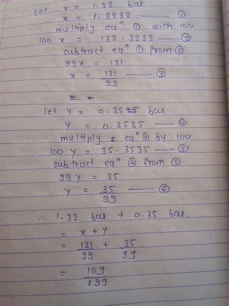 Express 1.32 + 0.35 bar. Bar is in 32 and 35 THE as a fraction in ...