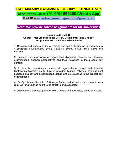 MS10 Organizational Design, Development and Change JULY-DEC 2020 ...