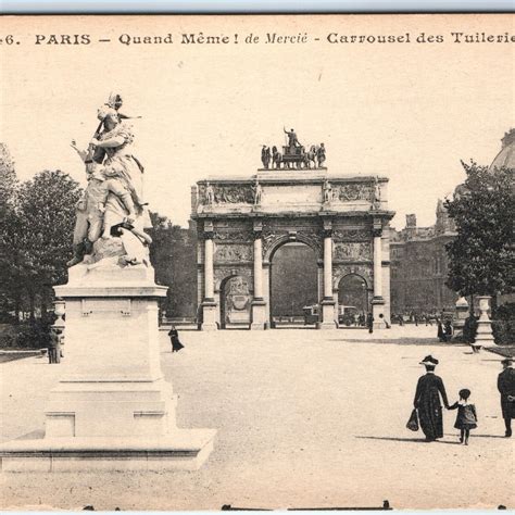 c1900s Paris, France Tuileries Garden Carousel Arc de Triomphe du ...