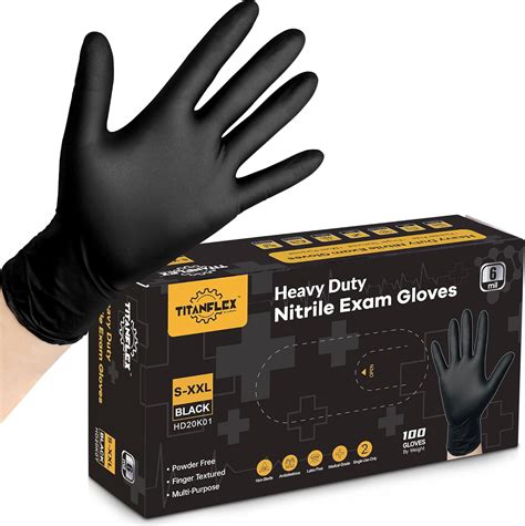 TitanFlex Disposable Nitrile Exam Gloves, 6-mil, Black, Heavy Duty ...