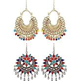 Designer Afghani Kashmiri Tribal Oxidized Dangle Long Earrings for ...
