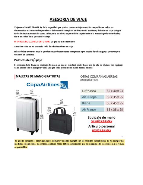 Asesoria España - Equipaje de mano 10 KG/23LBS MAX Articulo personal ...
