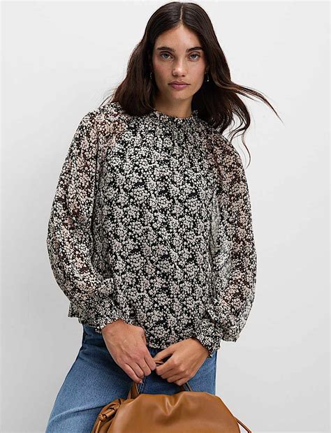 Buy Sheer Floral Printed Long Blouson Sleeve Blouse at Marks & Spencer