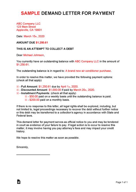 Free Demand Letter for Payment Template | Sample - PDF | Word – eForms