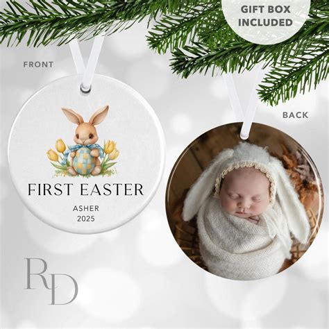Baby's First Easter Ornament, Easter Bunny Photo Ornament, Easter Egg Hunting, Personalized ...