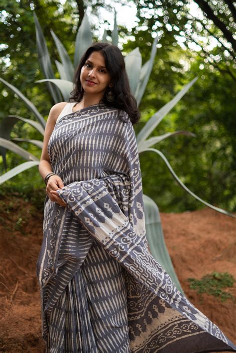 Azo free dyed Dabu cotton sarees - Sandhya – Kaisori