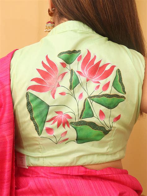 Stunning Green Silk V-Neck Blouse - Hand Painted & Non-Padded