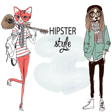 Premium Vector | Two hipsters characters dog and cat