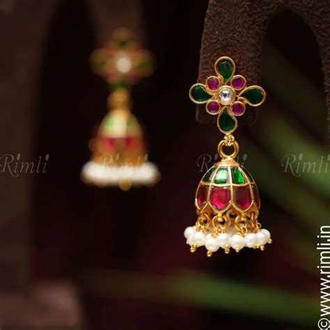 Medha Silver Jhumka - Green & Pink