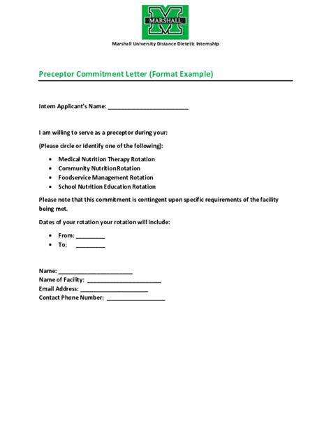 Fillable Online Preceptor Commitment Letter Example - Marshall ...
