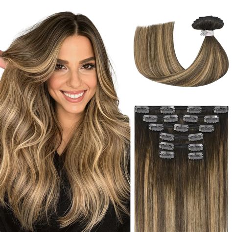 Amazon.com : Ukira Balayage Clip in Hair Extensions Real Human Hair, 14 ...