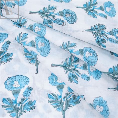 Buy Sanganeri Sky Blue Floral Print Fabric Online DMAASA.in