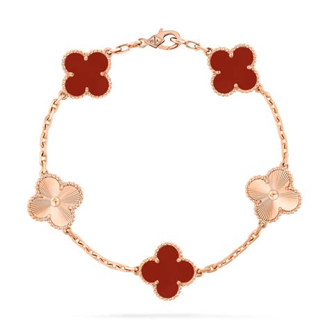 Vintage Alhambra bracelet, 5 motifs 18K rose gold, Carnelian - Van ...