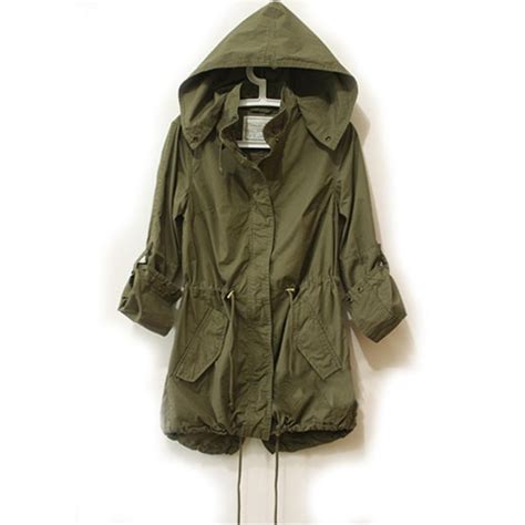 US 2016 Army Green Military Parka Button Trench Hooded Coat Jacket ...