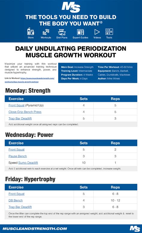 Dailyundulatingperiodization - Monday: Strength Exercise Sets Reps ...