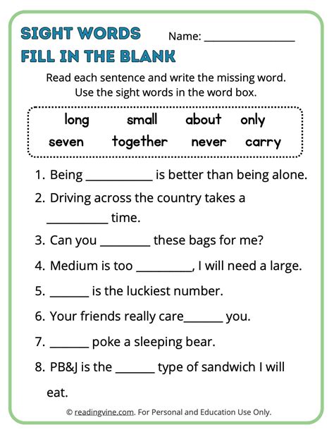 Fill In The Blank Sentences 1st Grade