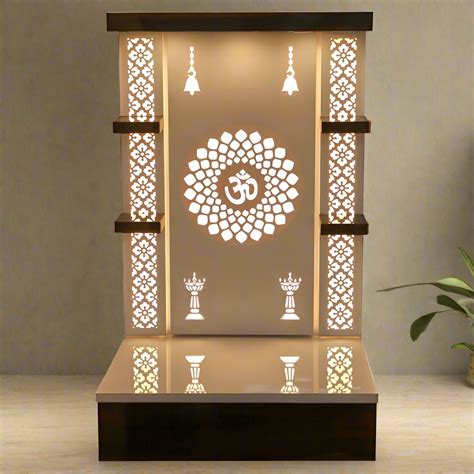 Pooja Mandir Wooden Temple White LED Light for Home and Office - Moder ...