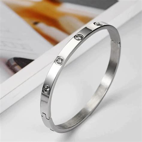 Buy Stainless Steel Contemporary Silver Plated Love AD Anti-Tarnish ...