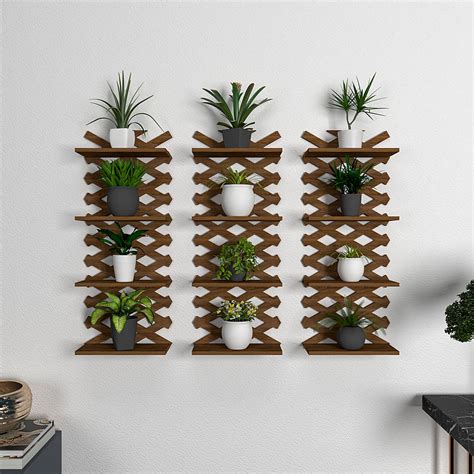 Criss Cross Designer Dark Walnut Planter Wall Shelves Set Of 3 – Decors ...