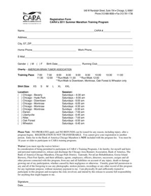 Fillable Online hope abta CARA Marathon Training Form - ABTA. JSNA ...