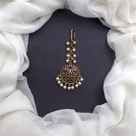 Antique Gold Real Kemp Gandaberunda Bridal Maang Teeka/Nethichutti