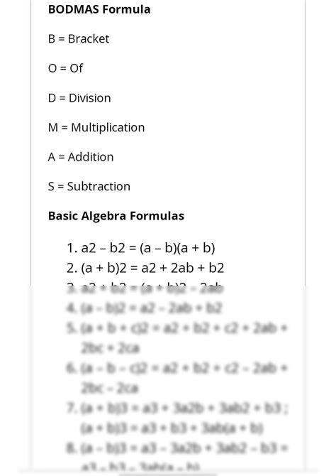 SOLUTION: Bodmas and basic algebra formulas - Studypool