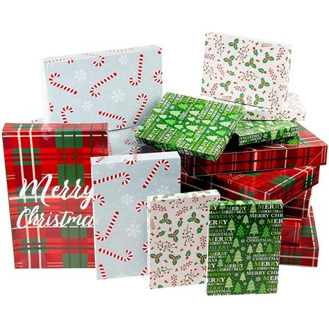 24 Pack Assorted Christmas Gift Boxes with Lids, Holiday Wrapping in 3 ...