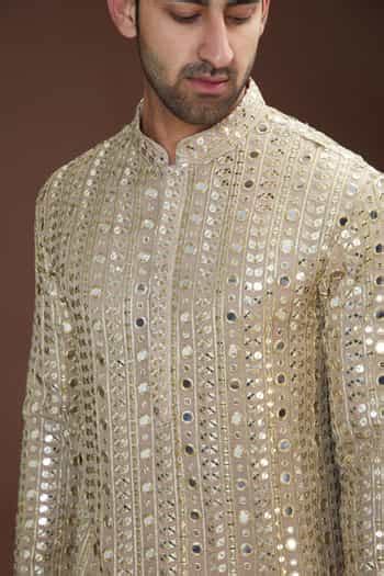 Buy Brown Georgette Mirrors Embroidered Kurta For Men by Kasbah Online ...