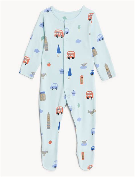 Buy 3pk Pure Cotton London Print Sleepsuits at Marks & Spencer