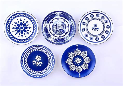 Buy REAL ART Wall Hanging Ceramic Plates 7"-5 pcs Set Gift Packing Blue ...