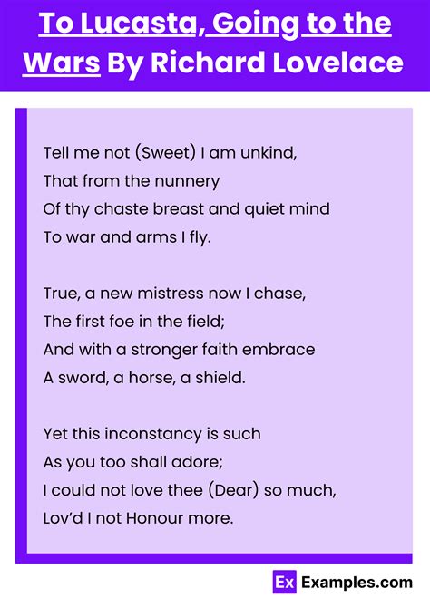 To Lucasta Going to the Wars Poem by Richard Lovelace to Download