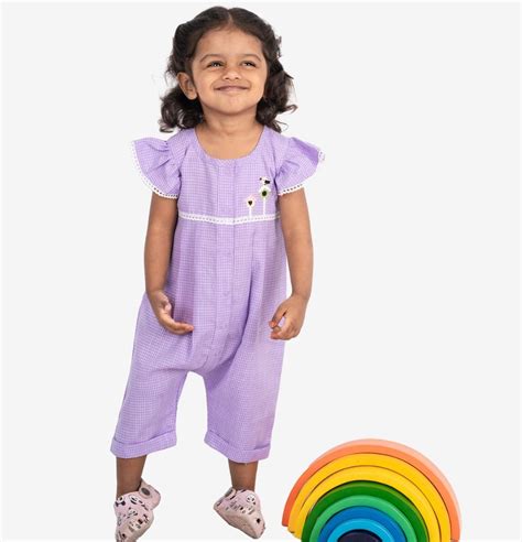 Purple Checks Bird House Romper for Girls – littlellama.in