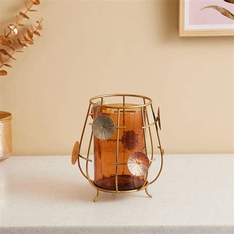 Buy Splendid Dastkari Glass Hurricane with Metal Stand from Home Centre ...