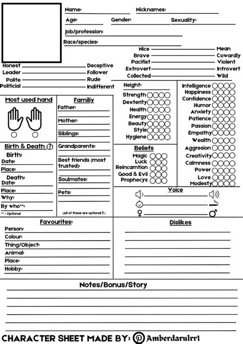 Free Ultimate Character Sheet !! | Amberdarulrr1 | Character sheet ...