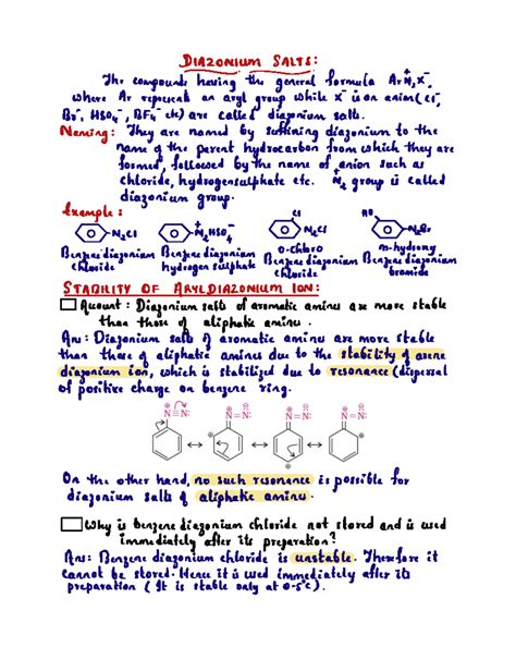 Amines-4: Understanding Diazonium Salts and Their Properties - Studocu