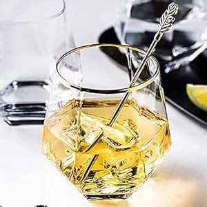 Luxury Whiskey Glass with Gold Rim & Stirrer | 310ml Premium Crystal ...