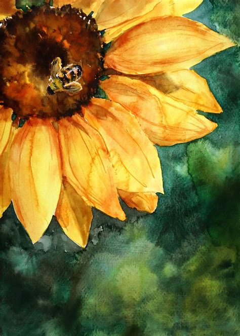 Sunflower in watercolor _ Free tutorial | Sunflower watercolor painting ...