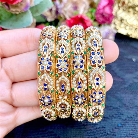 Multicolored Jadau Bangles in Gold Plated Silver BG 050