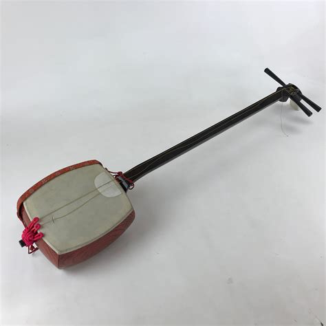 Japanese Traditional Instrument Shamisen Vtg Wood Fabric Orange Brown ...