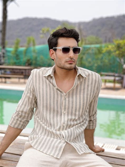 Sage Green Stripes Pre-Washed Linen Cotton Shirt – P E R C H