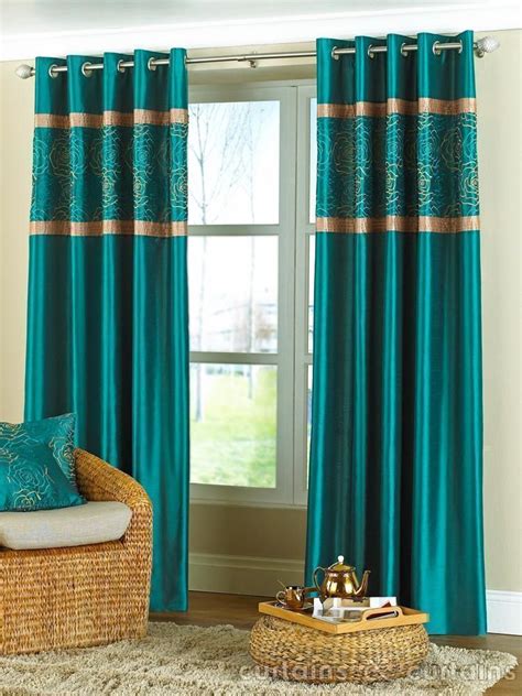 living room teal curtains