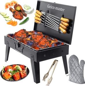 Geico master BriefcaseFoldingBarbequeGrill,8Skewer,1MetalGrill ...