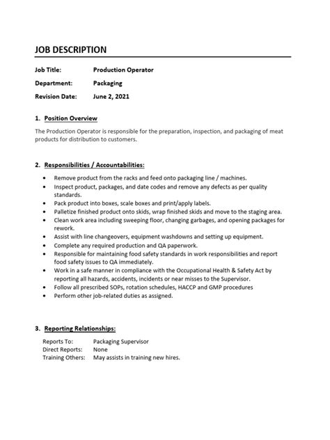 Image result for Job Description Production Operator Example