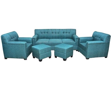 Wood Wing Relaxation Retreat 5 Seater Sofa Set with 2 Ottoman Puffs ...