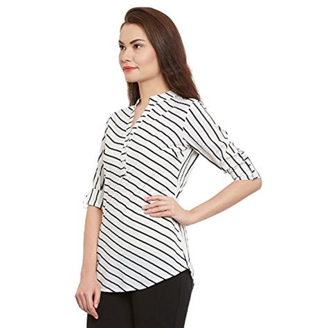 Buy Wisstler Women's White Stripes Poly Crepe Women Top at Amazon.in