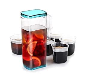 Buy SORATH Square Water Jug Pitcher with Lid and 6 Pieces Glass Set ...